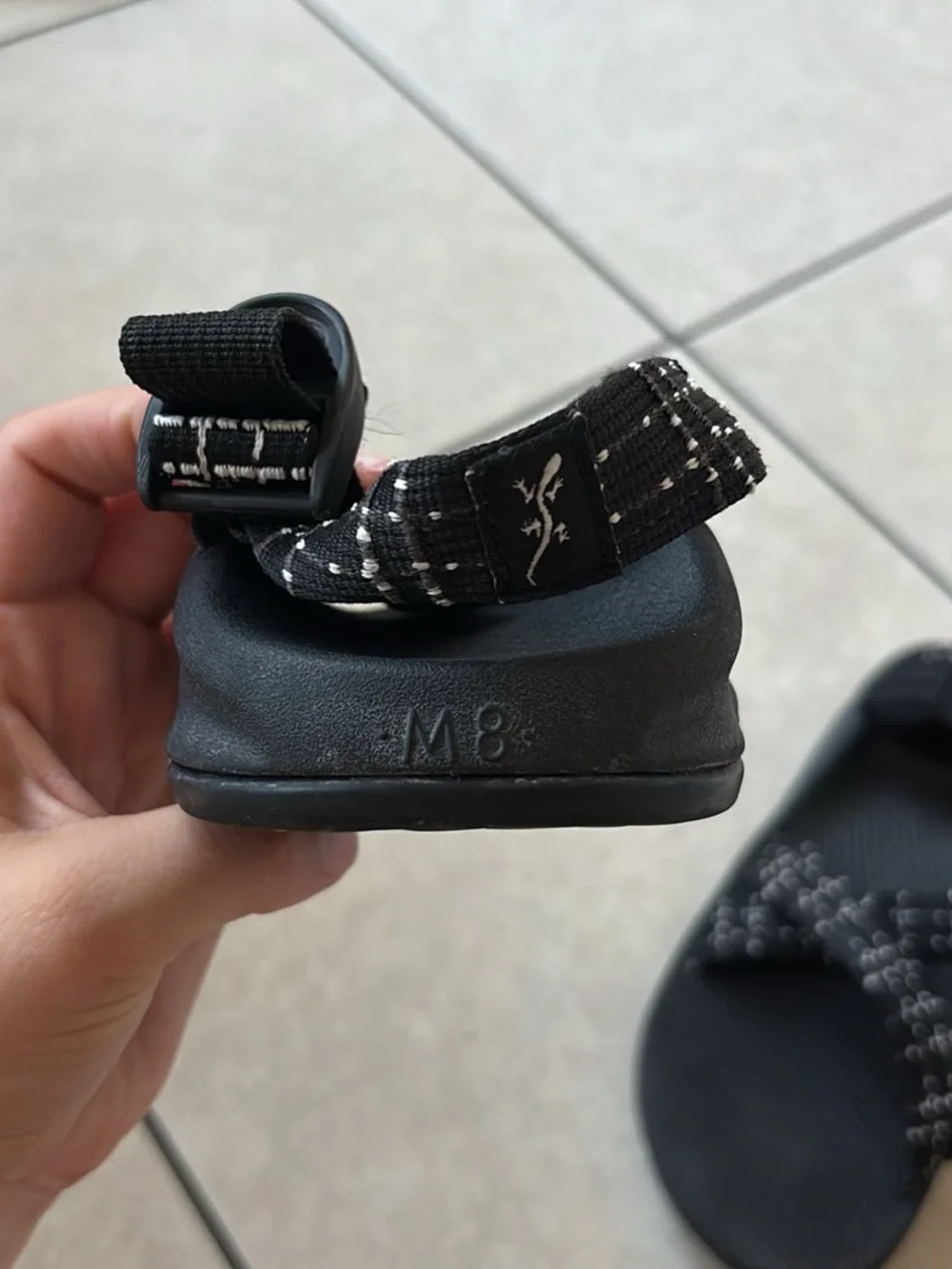 Chaco Men's Black Sandals with White Stitch Pattern